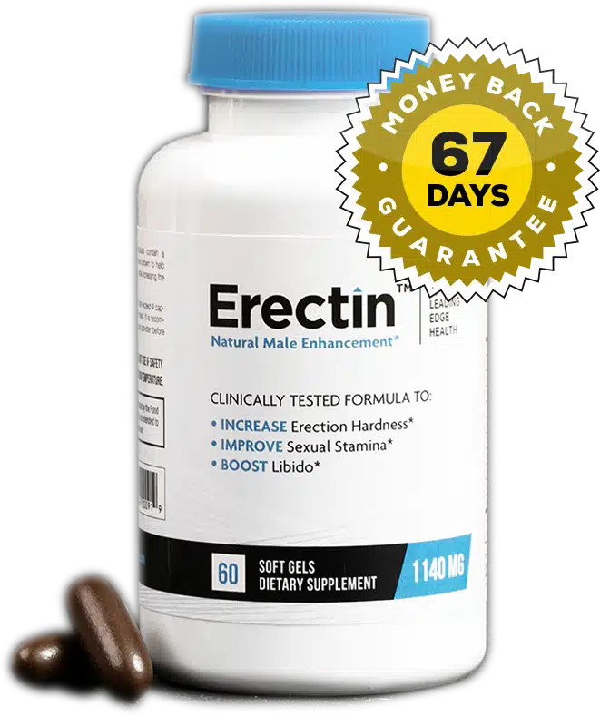 Erectin natural supplement bottle for enhancing sexual health