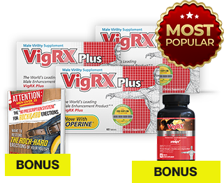 Official VigRX Plus supplement packaging showing the premium product box