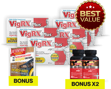 Official VigRX Plus supplement packaging showing the premium product box