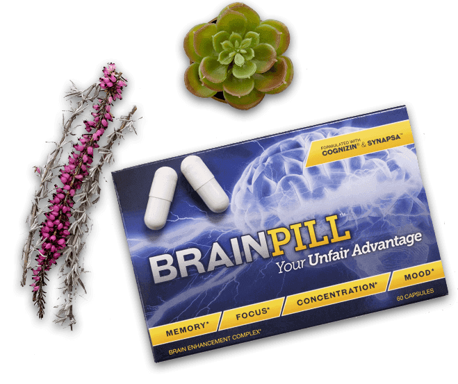 BrainPill™ brain enhancement supplement bottle, designed to improve memory, focus, and mental clarity. Nootropic supplement for cognitive support and mental energy.