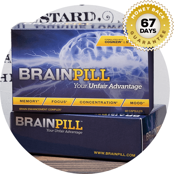 BrainPill™ brain enhancement supplement bottle, designed to improve memory, focus, and mental clarity. Nootropic supplement for cognitive support and mental energy.