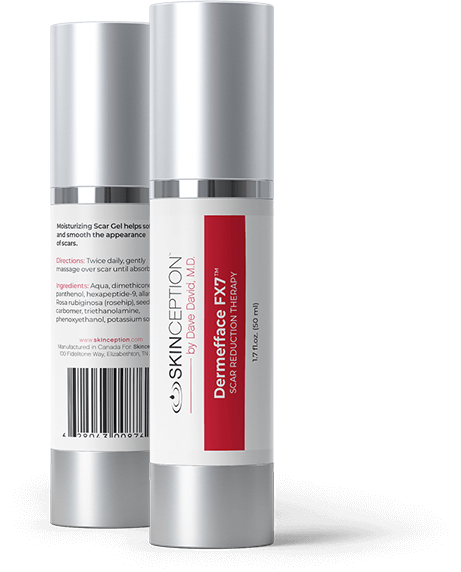 Skinception Dermefface FX7™ scar reduction cream to fade scars naturally and restore smooth, healthy skin.