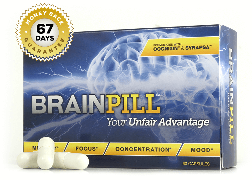 BrainPill™ brain enhancement supplement bottle, designed to improve memory, focus, and mental clarity. Nootropic supplement for cognitive support and mental energy.