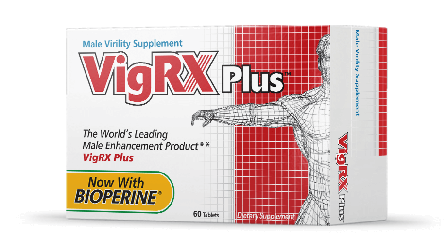 Official VigRX Plus supplement packaging showing the premium product bo